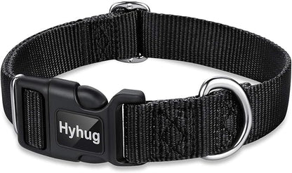 Hyhug Dog Collar for Large Dogs, Heavy Duty Black| Quick Release Nylon Buckle Collar, Adjustable &amp; Durable Pet Supplies for Boy &amp; Girl Dogs (Large, Black)