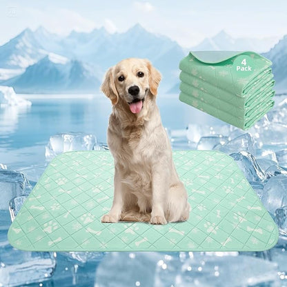 Homimp Self-Cooling Mat for Dogs, 4 Pack Washable Cooling Mat&amp;Sleeping Pad, Reusable Waterproof Dog Pee Pads, Non-Toxic, Non-Slip Potty Pads Ideal for Home, Travel &amp; Crates, Kennel in Summer, 24"x36"