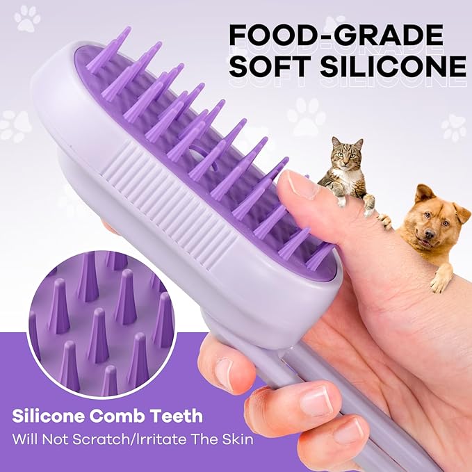 Cat Steam Brush for Shedding, 4 in 1 Rechargeable Steam Brush for Cats and Dogs, Anti-Static, Massage, Cleaning, Shedding &amp; Combing All In One! (purple)