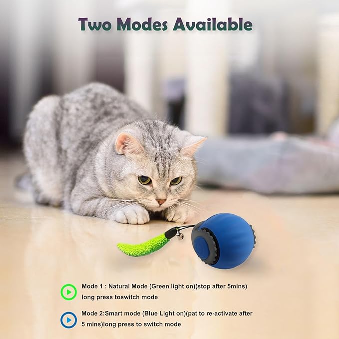 Smart Speedy 3.0 Interactive Cat Ball with Auto Obstacle Avoidance - Indoor Kitten Toy for Mental Stimulation &amp; Playtime Fun ，2025 Edition (Blue)