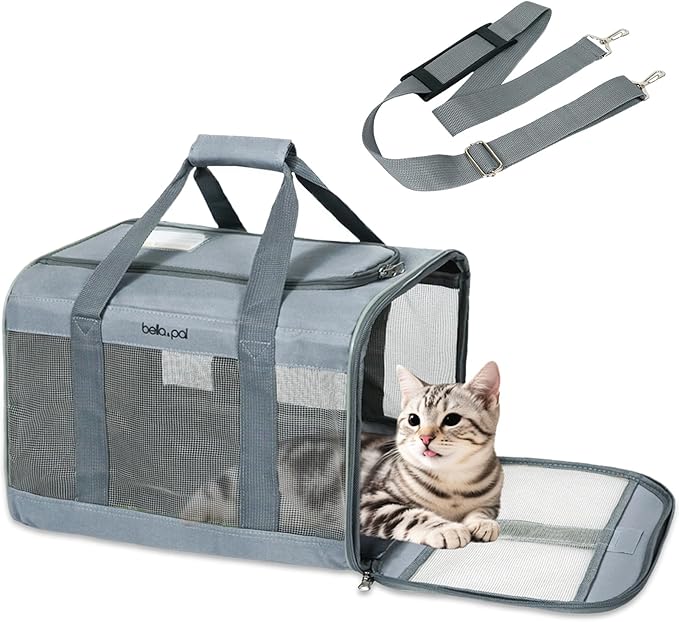 BELLA &amp; PAL Cat Carrier Travel Bag, Airline Approved Lightweight Cat Carrier, Soft Sided Pet Carrier for Puppy Dogs Up to 18lbs, Collapsible Kitten Bag with Removable Waterproof Mat, Ventilated Mesh