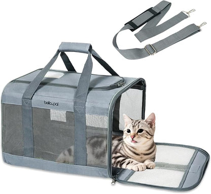 BELLA &amp; PAL Cat Carrier Travel Bag, Airline Approved Lightweight Cat Carrier, Soft Sided Pet Carrier for Puppy Dogs Up to 18lbs, Collapsible Kitten Bag with Removable Waterproof Mat, Ventilated Mesh