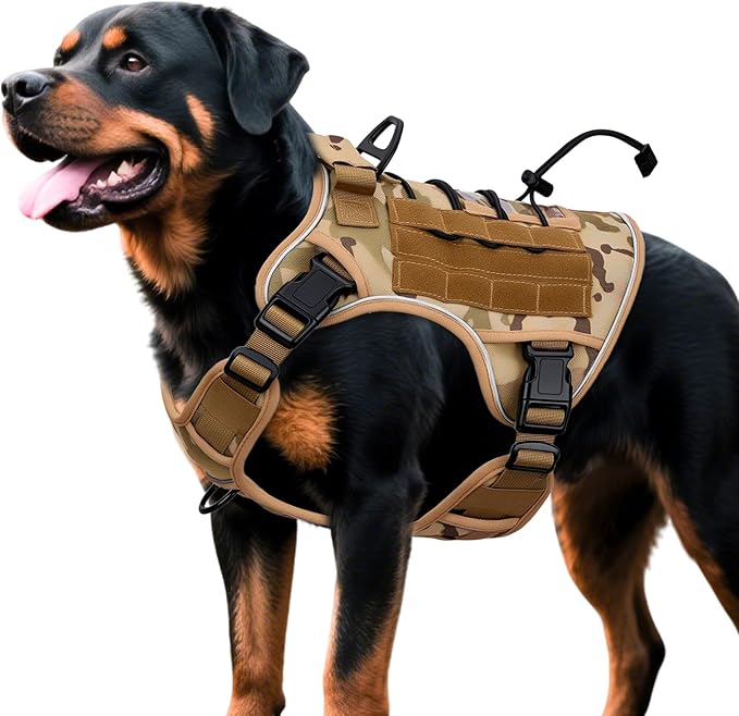 Heavy-Duty Tactical Dog Harness for Large Dogs, No Pull Adjustable Reflective Pet Vest with Molle System, K9 Military-Grade Control for Service Training, Outdoor &amp; 10+ Breeds, Desert Camo, X-Large