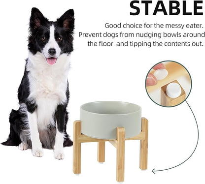 Ceramic Raised Dog Bowl Set, Elevated with Stand, Food and Water Bowl for Medium Breed Dogs, Weighted Dog Dishes, Pet Bowl(7.3&