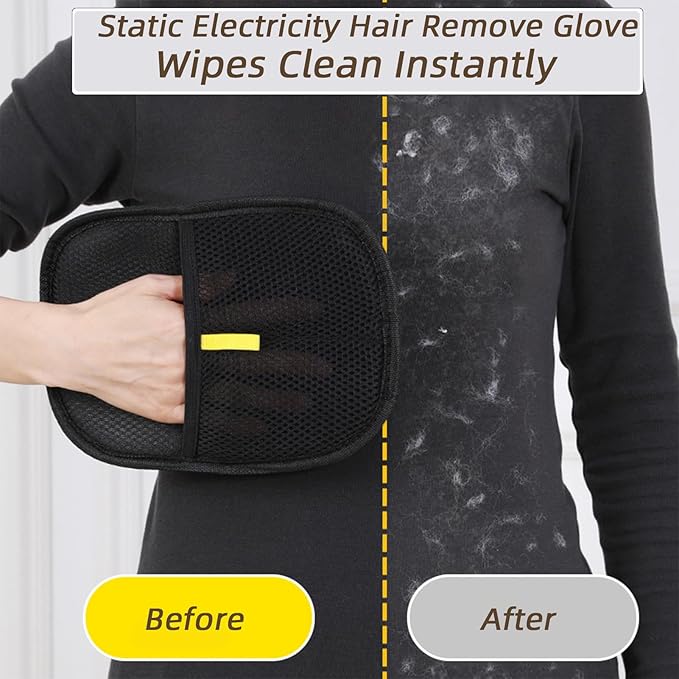 Pet Hair Removal Glove for Cats Dogs, Reusable Electrostatic Gloves Pet Hair Remover Mitt Easy Scrape Pet Hair from Cloth, Rugs, Cat Bed, Car Trunk(1 PC Glove &amp;1 PC Lint Roller)