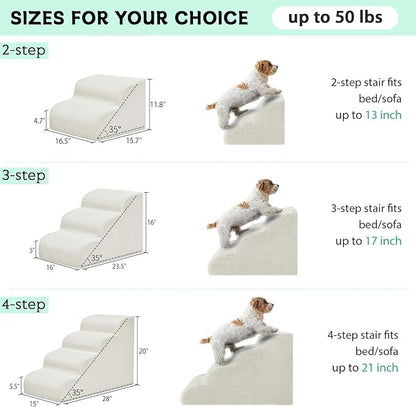 Dog Stairs &amp; Steps for High Beds, 2 Steps High Density Foam Waterproof Dog Ramp for Small Dogs and Cats, Pet Stairs with Washable Cover for Bed, Couch, Sofa and Car, Beige (H: 11.8")
