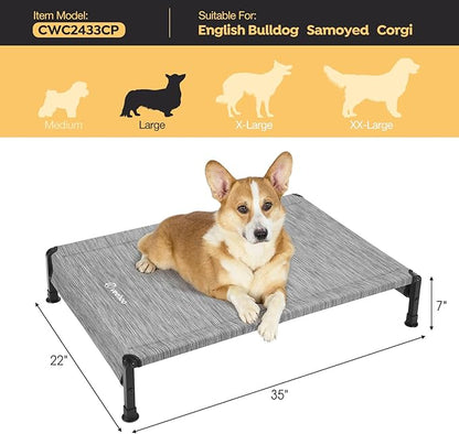 Veehoo Cooling Outdoor Dog Bed, Heavy Duty Elevated Pet Bed with Washable &amp; Breathable Teslin Mesh, Non-Slip Silicon Feet, Dog Cot Bed with Support Hem, 35" x 22", Black Silver, CWC2433