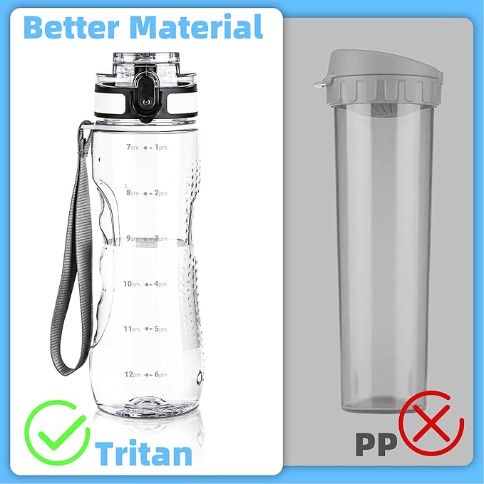 OLDLEY 25 oz Water Bottle, Motivational Water Bottle with Time Marker, Sports Water Bottle With Strap, Leakproof &amp; BPA Free Large Water Bottles for School, Gym, Travel, Outdoor, Tritan,Transparent