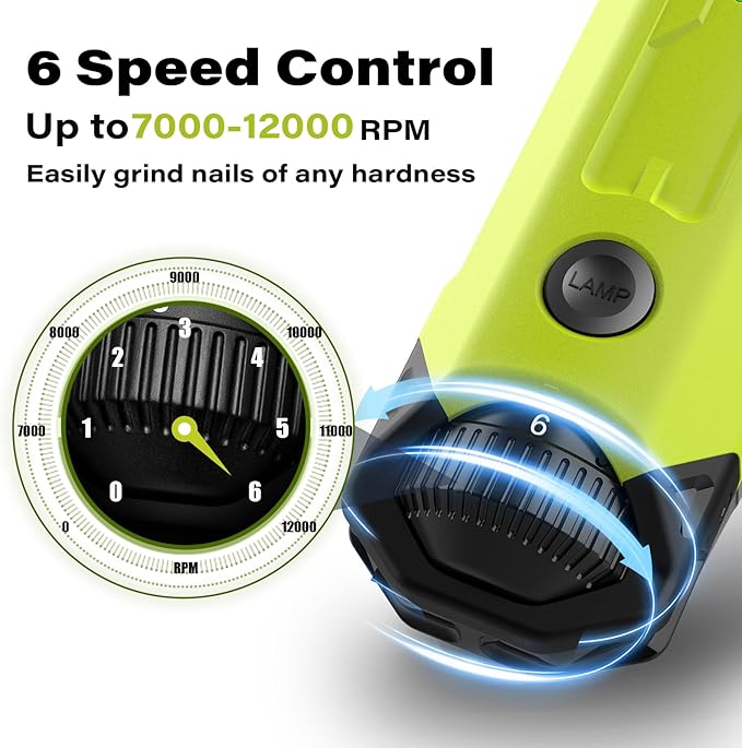 Casfuy 6-Speed Dog Nail Grinder - Newest Enhanced Pet Nail Grinder Super Quiet Rechargeable Electric Dog Nail Trimmer Painless Paws Grooming &amp; Smoothing Tool for Large Medium Small Dogs (Green)