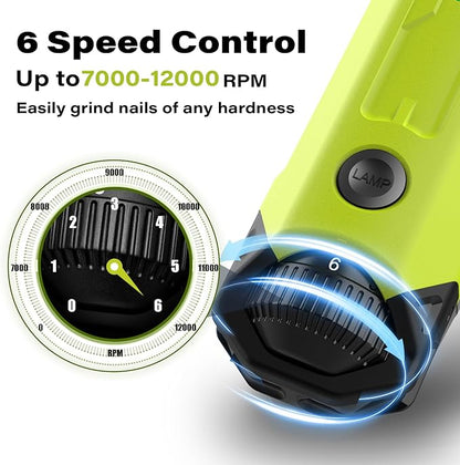 Casfuy 6-Speed Dog Nail Grinder - Newest Enhanced Pet Nail Grinder Super Quiet Rechargeable Electric Dog Nail Trimmer Painless Paws Grooming &amp; Smoothing Tool for Large Medium Small Dogs (Green)