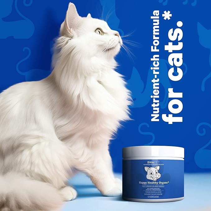 Happy Healthy Organs &amp; Glands Supplement For Cats, Freeze-Dried Raw Bovine Liver Grass-Fed Bone Marrow Heart Kidney Pancreas, Bovine Thymus Iron Multi Organ Powder, Joints Cat Vitamins 1.48 oz