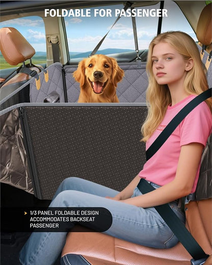 Back Seat Extender for Dog, Waterproof Dog Car Seat Cover for Back Seat, Hard Bottom Car Seat Cover, Large-Space Hammock for Car Truck SUV, Pet Seat Cover Holds 450lbs(Grey)