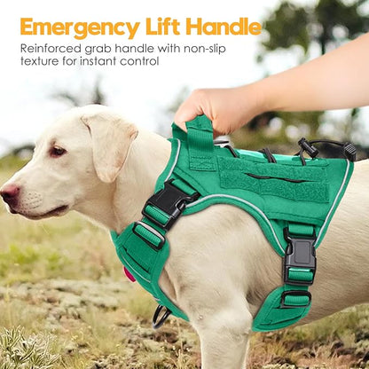 Heavy-Duty Tactical Dog Harness for Large Dogs, No Pull Adjustable Reflective Pet Vest with Molle System, K9 Military-Grade Control for Service Training, Outdoor &amp; 10+ Breeds, Turquoise, Small
