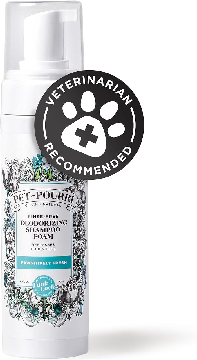 Poo-Pourri Rinse-Free Deodorizing Dry Shampoo for Dogs &amp; Cats – Moisturizing Skin &amp; Coat Soothing Formula - Plant Based Ingredients – Pineapple, Jasmine &amp; Pear – No Rinse Foam Shampoo for Pet Odor