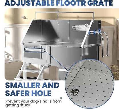 Professional 46" Dog Washing Station, Stainless Steel Dog Bathing Station, Height Adjustable Dog Wash Station, Storage Drawer, Upgrade Parts, Home, Commercial (Left Step)