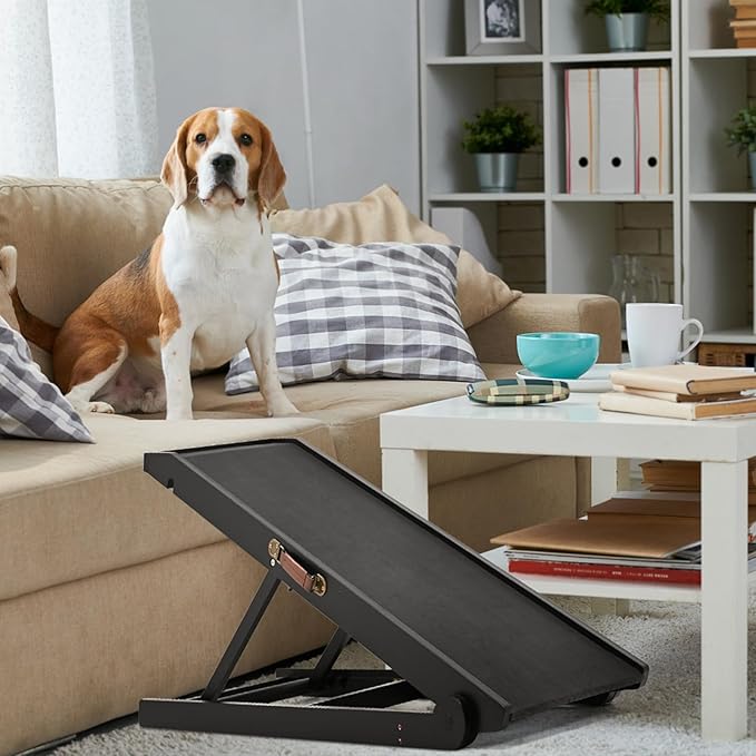 Dog Ramp, Adjustable Height Wooden Folding Pet Ramp for Bed, Couch,SUV-High Traction, Portable Paw Ramps for Small &amp; Large Old Dogs &amp; Cats - Furniture Quality