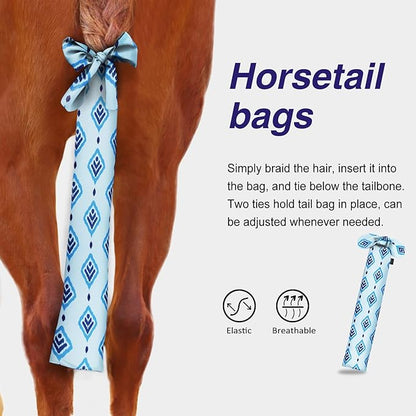 Harrison Howard Stretchy Tail Bag Breathable Horse Tail Guard Slip on Design Protect Horse Tail 2 Strand Closure Straps Keep Tail Clean &amp; Protected 22" L Length Makes Grooming Easy-Nature Aztec