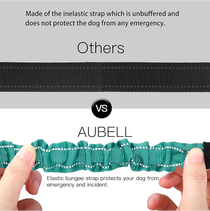AUBELL Dog Seat Belt for Car,2 Pack Set 3-in-1 Adjustable Reflective Bungee Heavy Duty Dog Car Harness Tether with Clip Hook Latch &amp; Buckle,Swivel Zinc Alloy Carabiner,Black+Teal