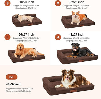 Orthopedic Dog Beds Large Sized Dog, 3 Inch Memory Foam Pet Bed for Medium and Large Dogs, Washable Removable Cover, Nonskid Bottom, Waterproof, 44x32 Inches XXL Brown Grey