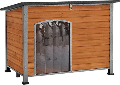 Aivituvin Dog House Outdoor &amp; Indoor Wooden Dog Kennel for Winter with Raised Feet Weatherproof for Small &amp; Medium &amp; Large Dogs,Unique All-Around Iron Frame…