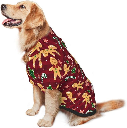 Christmas with Gingerbread Men, Candies Hoodie,Christmas Cosplay Dog Clothes with Pocket and Hat Winter Clothes Sweaters Small