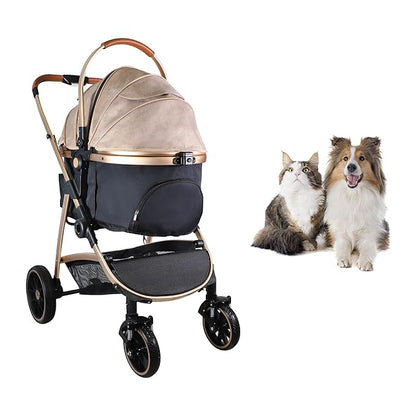 Dog Stroller for Small Medium Dogs, 3 in 1 Folding Pet Stroller Up to 33 lbs, 4 Wheels Pet Strolling Cart with Zipperless Entry, Cat Dog Travel Carrier with Cup Holder &amp; Storage Basket