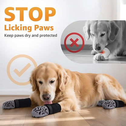 Double Sides Non-Slip Dog Socks to Prevent Licking Paws - Strong Traction for Hardwood Floors, Senior Dogs, Paw Protector, Dog Socks with Grippers - Black
