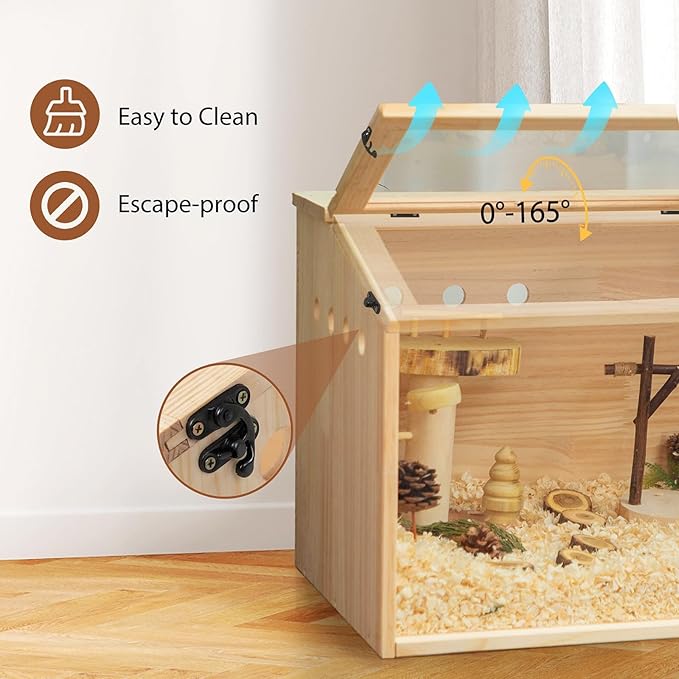 COZIWOW Wooden Hamster Cage, Large Hamster Habitats Enclosure with Acrylic Window &amp; Openable Top, (32" L x 16" W x 16" H) Small Animal Cage for Guinea Pig, Chinchilla, Gerbil