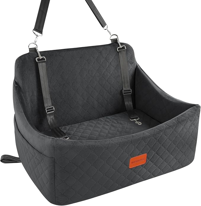 Dog Car Seat for Medium &amp; Large Dogs Up to 55lbs, Memory Foam Cushion, Washable Cover, Safety Straps &amp; Non-Slip Bottom(Black,Large)