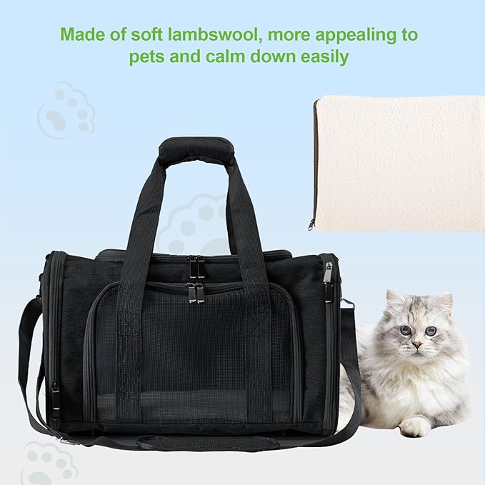Roaringkitty Travel in Style: Portable Pet Carrier for Small Pets up to 15 Lbs- Airline Approved, Collapsible &amp; Comfortable cat/Puppy Soft Sided Bag (Black)