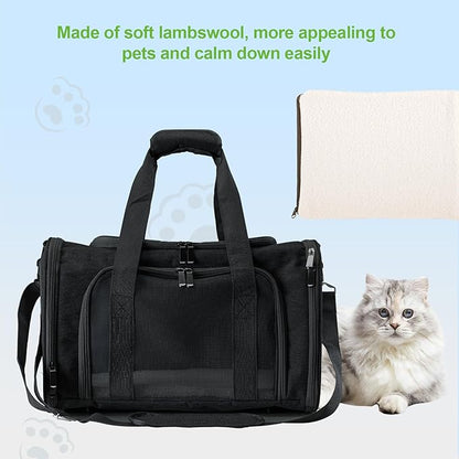 Roaringkitty Travel in Style: Portable Pet Carrier for Small Pets up to 15 Lbs- Airline Approved, Collapsible &amp; Comfortable cat/Puppy Soft Sided Bag (Black)