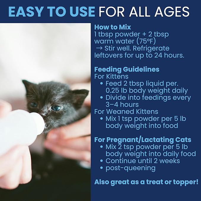 Under the Weather Kitten Milk Replacement Powder + Colostrum for Cats &amp; Kittens | Goat Milk Replacer Powder | Goat-Based Formula with Colostrum for Immune &amp; Digestive Support - 12 oz