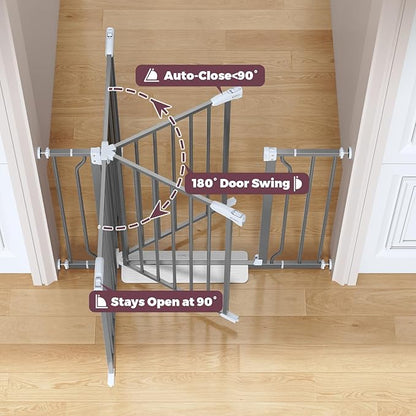 29"-40" Baby Gate for Stairs, Auto Close Stroller Friendly Dog Gate Indoor for Doorways, Pressure Mounted Baby Gate, Easy Walk Through Gate for Children &amp; Pets, Grey
