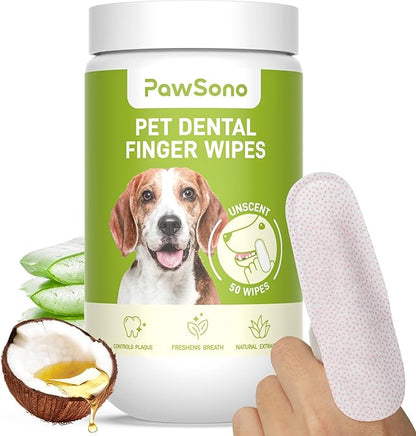 Dog Teeth Cleaning Wipes, Fresh Breath Pet Dental Finger Wipes for Dogs &amp; Cats, Dog Dental Wipes Teeth Wipes, Lick-Safe Pet Toothbrus for Easy Removal of Tartar Buildup, Unscented, 50 PCS
