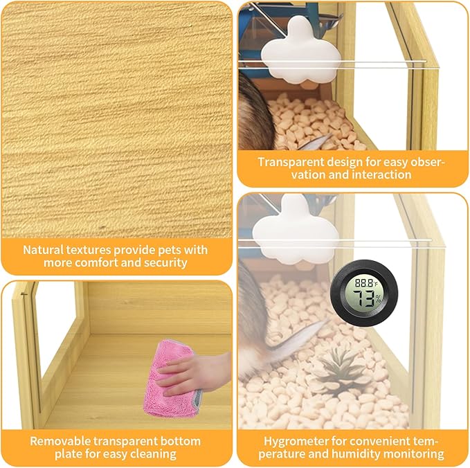 Large Hamster Cage, Chewproof Large Hamster Habitats, Wooden Guinea Pig Cages, Openable Top Roof, Lockable Gerbil Cage, Small Animal Cage for Dwarf, Syrian, 48" L x 20" W x 20" H