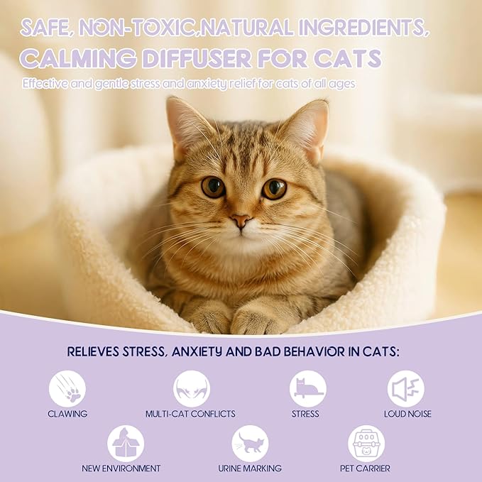 80S Cat Calming Diffuser Kit – Cat Pheromones Calming Liquid, Cat Pheromones Diffuser, 30 Days Continuous Stress &amp; Anxiety Relief, Perfect for Multi-Cat Households, Fits All Common Diffuser Plug in
