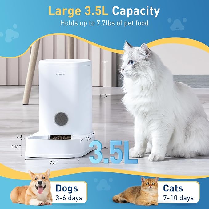PAWGETHER® Gravity Cat Feeder, Self-Dispensing Dog Food Dispenser, Pet Food Station 1 Gallon/3.5L Capacity Automatic Pet Feeder Cat &amp; Dog Food Bowl, Easy to Fill