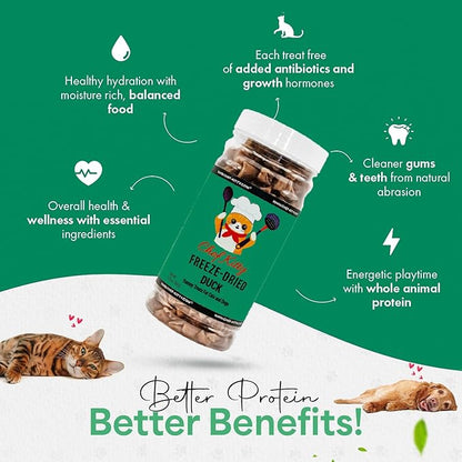 Freeze-Dried Duck Treats for Cats &amp; Dogs – 100% Human Grade, Single Ingredient, High-Protein, Healthy Snack – No Additives or Preservatives – 1.5oz - Inspected &amp; Tested in USA