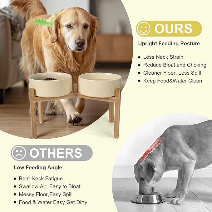 SPUNKYJUNKY Elevated Dog Bowls Ceramic, 8.3&
