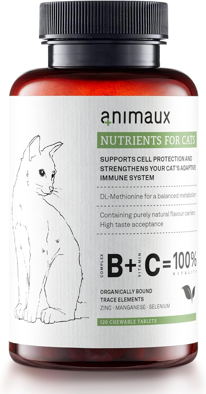 animaux – nutrients for Cats, All-Natural Cat Vitamins, Cat Essentials to Strengthen The Immune System &amp; Natural Cell Protection, Healthy Skin &amp; Shiny Coat, 120 Chewable Tablets, 120 Days Supply