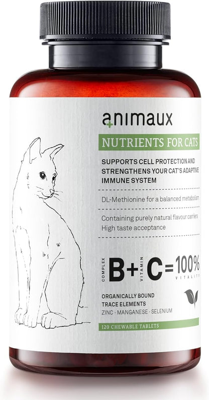 animaux – nutrients for Cats, All-Natural Cat Vitamins, Cat Essentials to Strengthen The Immune System &amp; Natural Cell Protection, Healthy Skin &amp; Shiny Coat, 120 Chewable Tablets, 120 Days Supply