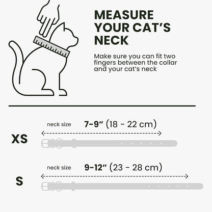 BRONZEDOG Leather Cat Collar with Removable Bells Non Breakaway Kitten QR Tag for Girl Boy (7" - 9" for Cats, White &amp; Silver)