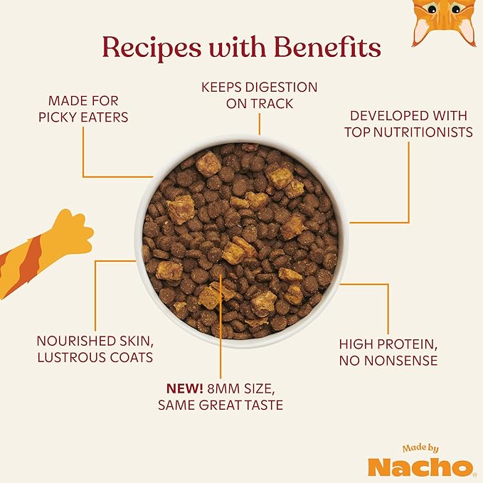 Made by Nacho Dry Cat Kibble 10lb Bag, High Protein Premium Cat Food with Freeze-Dried Pieces, Cage-Free Chicken, Duck &amp; Quail, Limited Ingredients, Single Bag