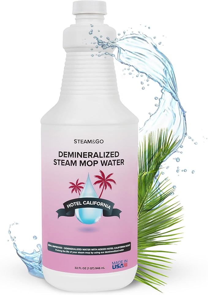 Steam &amp; Go Deminerilized Water - Multi-Surface Cleaner for Steam Cleaners, Hardwood Floors, Kitchens, &amp; Bathrooms - Germ-Killing Formula - Hotel California Scent - 32 Ounces (Pack of 1)