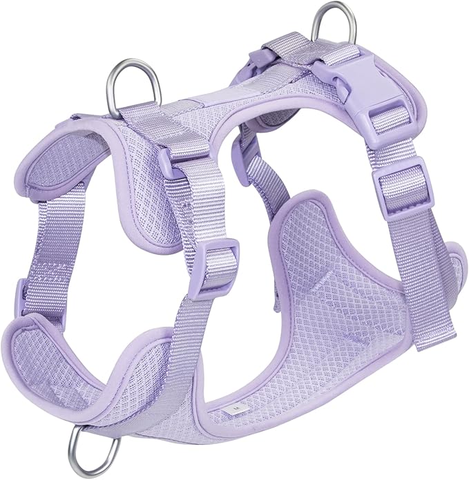 Wisedog Mesh Breathable Dog Harness: No Pull Harness with 3 Fast-Release Buckles Adjustable for Walking &amp; Training for Small Medium Large Dogs (Lilac, L: Neck=20"-25"/Chest=17"-33")
