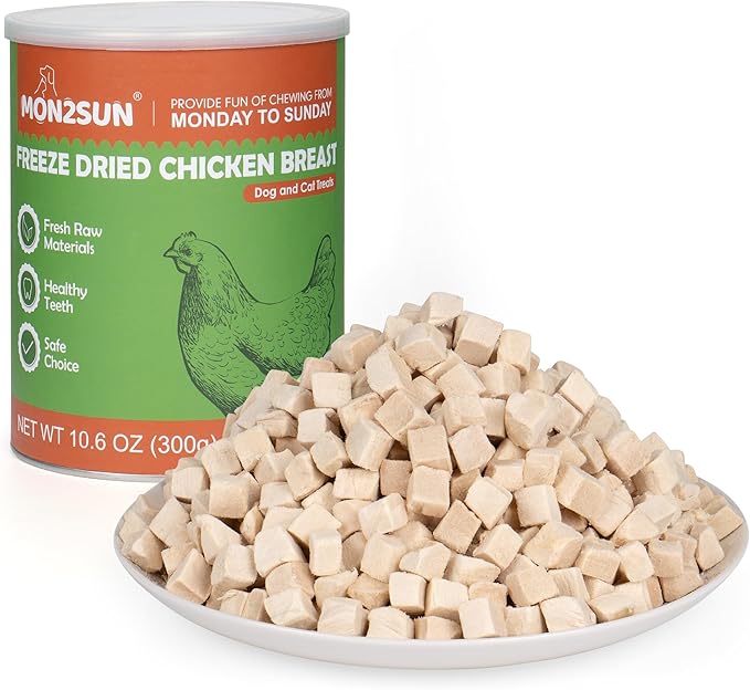 MON2SUN Freeze Dried Chicken Cat and Dog Treats, Single Ingredient Natural and Healthy Dog Snacks, High Protein Training Treats &amp; Food Topper, 10.6oz