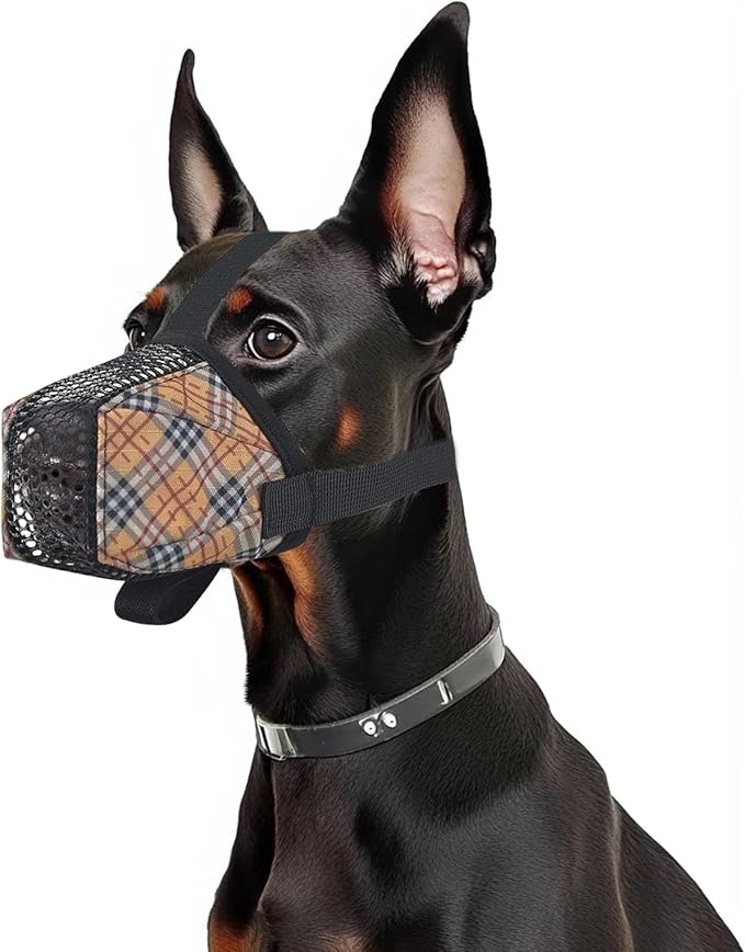 Dog Muzzle for Small Large Dogs - Soft Nylon Basket Muzzle with Adjustable Strap, Breathable Mesh Design Prevents Biting Chewing Licking Eating - Ideal for Training, Grooming &amp; Vet Visits (Yellow, M)