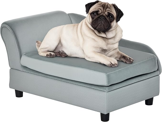 PawHut Luxury Fancy Dog Couch with Hidden Storage, Small Dog Sofa Bed with 2" Soft Foam, Modern Pet Furniture for Puppies &amp; Little Breeds, Pale Gray