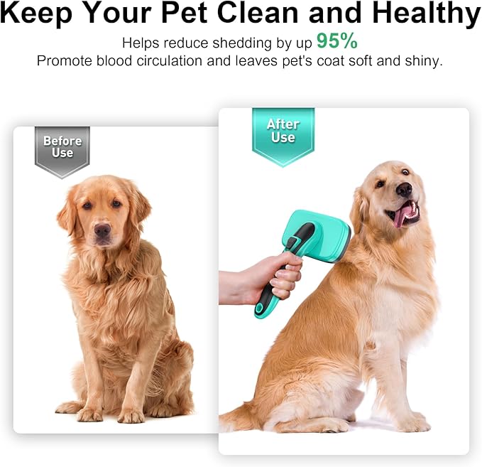 Dogs Self Cleaning Slicker Brush for Shedding &amp; Grooming Short Long Haired Pets, Removes Loose Fur, Undercoat, Mats, Tangled for Large Medium Small Sensitive Skin of Cats. Easy to Cleaning