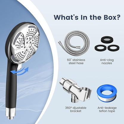 FEELSO Filtered Shower Head with Handheld, High Pressure 7-Spray Showerhead with Filters for Hard Water - Remove Chlorine, Reduce Dry Itchy Skin, Anti-clog Nozzles, Power Wash to Clean Tub, Tile &amp; Pet